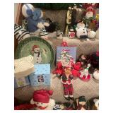 Large Collection of Christmas Decorations Including Snowman Figures and Tree Ornaments