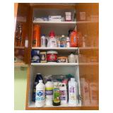 All Contents of Cupboards. A Collection of Household and Cleaning Supplies with Assorted Caps and Clothing