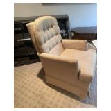 Plush Tufted Beige Armchair Upholstered in Textured Fabric