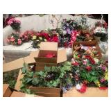 Large Assortment of Artificial Flowers and Holiday Decorations