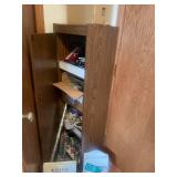 Assorted Household Essentials and Storage Cabinet