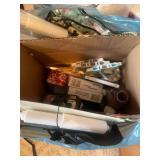 Assorted Household Essentials and Storage Cabinet