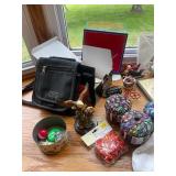 Variety Collection of Decorative Figurines, Crochet Items, and Crafts