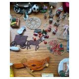 Variety Collection of Decorative Figurines, Crochet Items, and Crafts
