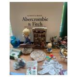 Variety Collection of Decorative Figurines, Crochet Items, and Crafts
