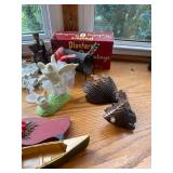 Variety Collection of Decorative Figurines, Crochet Items, and Crafts