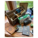 Assorted Collection Including Tools, Office Supplies, and Memorabilia