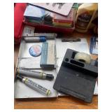 Assorted Collection Including Tools, Office Supplies, and Memorabilia