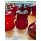 Collection of Vintage Glass Decanters, Vases, and Red Glassware