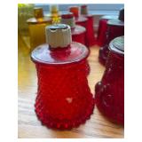 Collection of Vintage Glass Decanters, Vases, and Red Glassware