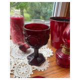 Collection of Vintage Glass Decanters, Vases, and Red Glassware