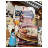 Assortment of Magazines, Quilting Book, Two Personal CD Players, and Assorted Decorative Items