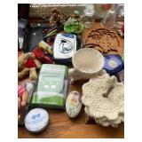 Assortment of Magazines, Quilting Book, Two Personal CD Players, and Assorted Decorative Items