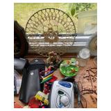 Assortment of Magazines, Quilting Book, Two Personal CD Players, and Assorted Decorative Items