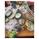 Assortment of Magazines, Quilting Book, Two Personal CD Players, and Assorted Decorative Items