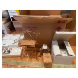 Home Interiors and Gifts Collection with Figurines, Candelabra, and Metal Shelf