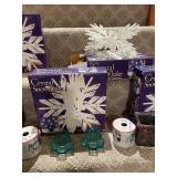 Holiday Decoration Bundle with Crystal Snowflakes and Christmas Garland