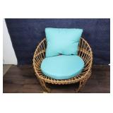 Rattan Lounge Chair with Aqua Cushions and Footrest