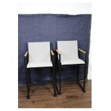 Set of 2 Modern Bar Stools with White Fabric and Metal Frame