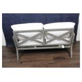 Gray Outdoor Patio Loveseat with White Cushions