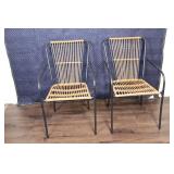 Set of 2 Modern Rattan and Metal Armchairs