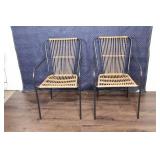 Set of 2 Modern Rattan and Metal Armchairs