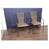 Set of 2 Modern Rattan and Metal Armchairs