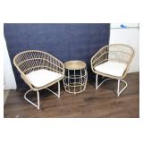 Set of 2 Wicker Lounge Chairs with Cushions and Side Table