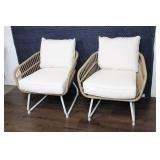 Pair of Modern Outdoor Patio Chairs with Wicker Design