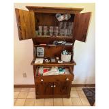 Wood Cupboard & Contents