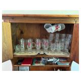 Wood Cupboard & Contents