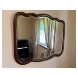 Matching Antique Bow Front 3 Drawer Dresser, Mirror, & Contents