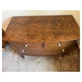 Matching Antique Bow Front 3 Drawer Dresser, Mirror, & Contents