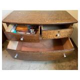 Matching Antique Bow Front 3 Drawer Dresser, Mirror, & Contents