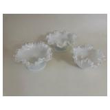 Vintage Fenton Silver Crest Milk Glass Compotes
