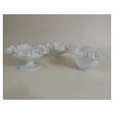 Vintage Fenton Silver Crest Milk Glass Compotes