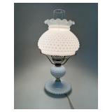 Vintage White Hobnail Milk Glass Hurricane Table Lamp