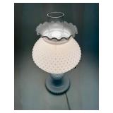 Vintage White Hobnail Milk Glass Hurricane Table Lamp