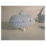 Lot of Vintage White Items Including Fenton Hobnail