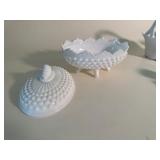 Lot of Vintage White Items Including Fenton Hobnail