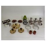 Vintage Candle Holders, Glass, Silver, Copper Brass, Pewter