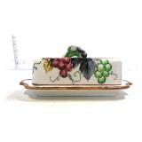 Lefton Grape Divided Dish and Butter Dish Chip on Leaf