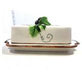 Lefton Grape Divided Dish and Butter Dish Chip on Leaf