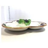 Lefton Grape Divided Dish and Butter Dish Chip on Leaf