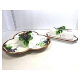 Lefton Grape Divided Dish and Butter Dish Chip on Leaf
