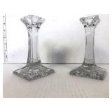 Set of 2 Glass Candlestick Holders