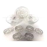 Set of 6 Cut Glass Salts Butter Pat Plate and Two Condiment Cups