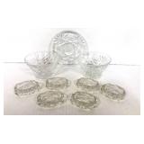 Set of 6 Cut Glass Salts Butter Pat Plate and Two Condiment Cups