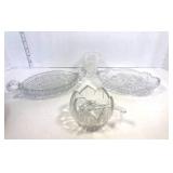 5 Cut Glass Pieces; Toothpick Holder, Condiment Dishes