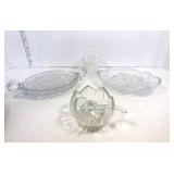 5 Cut Glass Pieces; Toothpick Holder, Condiment Dishes